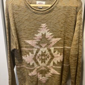 ARIAT Women’s “First Date” Tan Sweater with Aztec Pattern Sz M